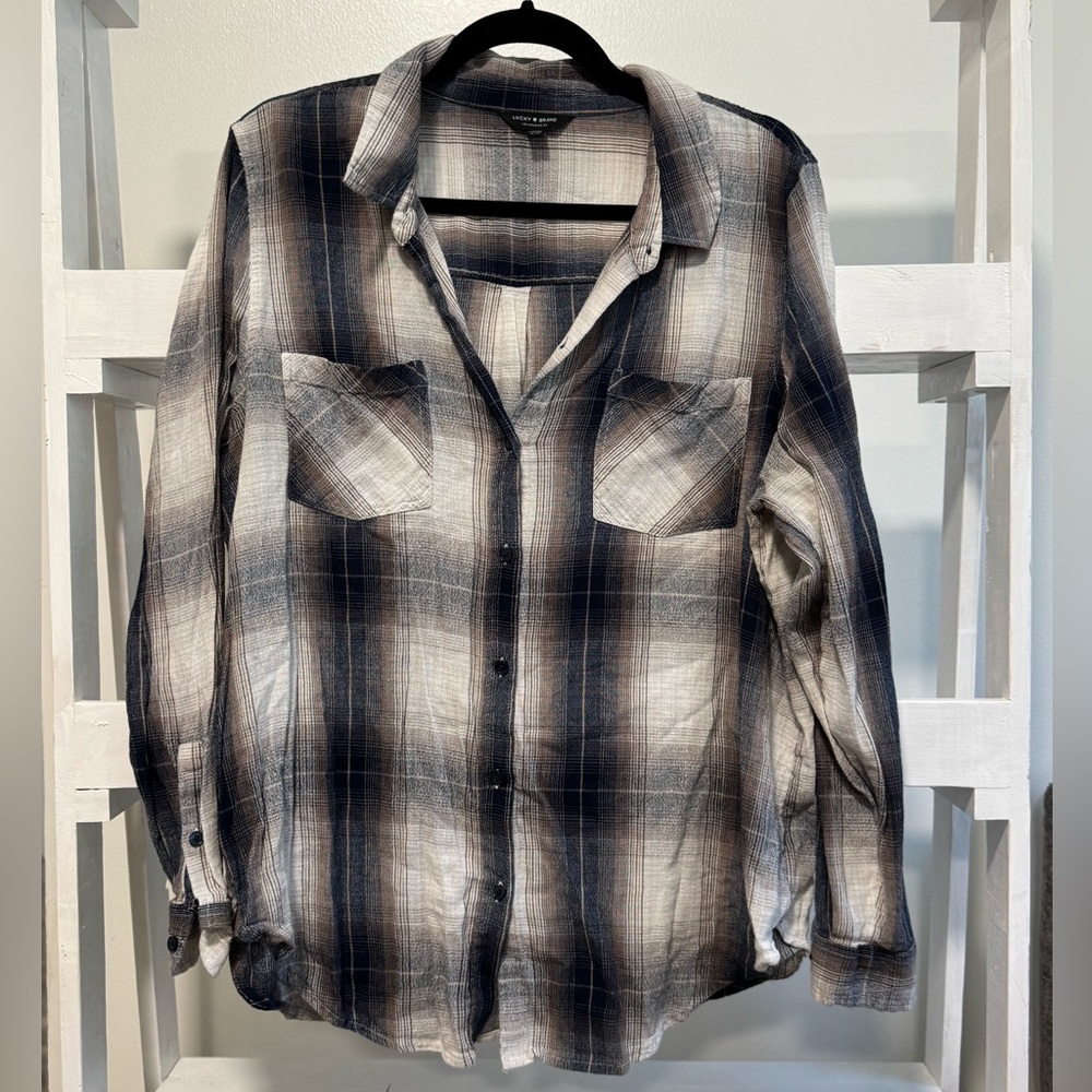 Lucky Brand Women’s Lightweight Plaid Flannel Button-Up Shirt – XL
